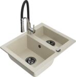Mexen Carlos, 1, 5 kamrás gránit mosogató 582x475x177 mm és Aster mosogató csaptelep, bézs, 6518-69-73450-07-B (6518-69-73450-07-B)