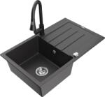 Mexen Bruno, 1 kamrás gránit mosogató 795x495x200 mm és Elia mosogató csaptelep, fekete foltos, 6513-76-670101-70 (6513-76-670101-70)