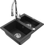 Mexen Carlos, 1, 5 kamrás gránit mosogató 582x475x177 mm és Savita mosogató csaptelep, fekete-ezüst metál, 6518-71-672601-71 (6518-73-672601-00)