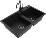 Mexen Tomas, gránit mosogató 800x500x190 mm, 2 kamrás és mosogató csaptelep Carla, fekete, 6516-77-670700-70-B (6516-77-670700-70-B)