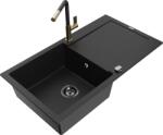 Mexen Leo, 1 kamrás gránit mosogató 900x500x190 mm és Flora mosogató csaptelep, fekete, 6501-77-670401-57-B (6501-77-670401-57-B)