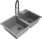 Mexen Tomas, 2 kamrás gránit mosogató 800x500x190 mm és Aster mosogató csaptelep, szürke, 6516-71-73450-07-B (6516-71-73450-07-B)