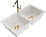 Mexen Mario, 2 kamrás gránit mosogató 820x436x161 mm és Flora mosogató csaptelep, fehér, 6504-20-670401-57-G (6504-20-670401-57-G)