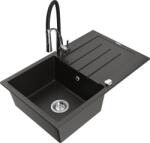Mexen Bruno, 1 kamrás gránit mosogató 795x495x200 mm és Aster mosogató csaptelep, fekete-arany metál, 6513-75-73450-07 (6513-75-73450-07)