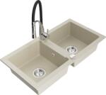 Mexen Mario, gránit mosogató 820x436x161 mm, 2 kamrás és Aster mosogató csaptelep, bézs, 6504-69-73450-07 (6504-69-73450-07)