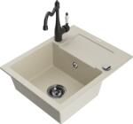 Mexen Enzo, gránit mosogató 576x465x174 mm, 1 kamrás és mosogató csaptelep Carla, bézs, 6506-69-670700-70 (6506-69-670700-70)