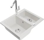Mexen Carlos, 1, 5 kamrás gránit mosogató 582x475x177 mm és Flora mosogató csaptelep, fehér, 6518-20-670401-06 (6518-20-670401-06)