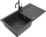Mexen Leo, gránit mosogató 900x500x190 mm, 1 kamrás és mosogató csaptelep Carla, fekete foltos, 6501-76-670700-70-B (6501-76-670700-70-B)