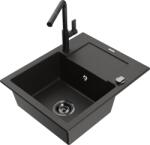 Mexen Enzo, 1 kamrás gránit mosogató 576x465x174 mm és Flora mosogató csaptelep, fekete-arany metál, 6506-75-670401-70-B (6506-75-670401-70-B)