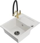 Mexen Enzo, gránit mosogató 576x465x174 mm, 1 kamrás és Duo mosogató csaptelep, fehér, 6506-20-671701-57-B (6506-20-671701-57-B)