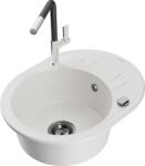 Mexen Kevin, 1 kamrás gránit mosogató 586x458x190 mm és Flora mosogató csaptelep, fehér, 6517-20-670401-07-B (6517-20-670401-07-B)