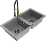 Mexen Mario, gránit mosogató 820x436x161 mm, 2 kamrás és Aster mosogató csaptelep, szürke, 6504-71-73450-57-B (6504-71-73450-57-B)