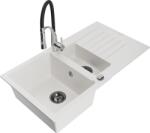 Mexen Matias, gránit mosogató 900x505x200 mm, 1, 5 kamrás és Aster mosogató csaptelep, fehér, 6502-20-73450-07-B (6502-20-73450-07-B)