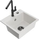Mexen Milo, 1 kamrás gránit mosogató 435x410x171 mm és Flora mosogató csaptelep, fehér, 6505-20-670401-70-B (6505-20-670401-70-B)