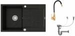 Mexen Bruno - gránit mosogató 79, 5x49, 5cm + Flex csaptelep, 1kamrás, fekete-arany, 6513791010-75-Flex (6513791010-75-FLEX)