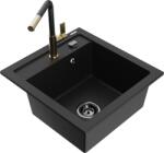 Mexen Vito, 1 kamrás gránit mosogató 490x520x210 mm és Flora mosogató csaptelep, fekete, 6503-77-670401-57-B (6503-77-670401-57-B)