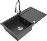 Mexen Leo, 1 kamrás gránit mosogató 900x500x190 mm és Elia mosogató csaptelep, fekete foltos, 6501-76-670101-00 (6501-76-670101-00)