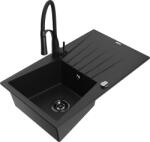 Mexen Cesar, 1 kamrás gránit mosogató 775x470x190 mm és Aster mosogató csaptelep, fekete, 6514-77-73450-70-B (6514-77-73450-70-B)