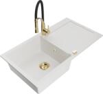 Mexen Leo, gránit mosogató 900x500x190 mm, 1 kamrás és Aster mosogató csaptelep, fehér, 6501-20-73450-57-G (6501-20-73450-57-G)