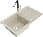 Mexen Pablo, 1 kamrás gránit mosogató 752x436x161 mm és Flora mosogató csaptelep, bézs, 6510-69-670401-07 (6510-69-670401-07)