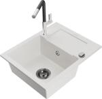 Mexen Enzo, 1 kamrás gránit mosogató 576x465x174 mm és Flora mosogató csaptelep, fehér, 6506-20-670401-07-B (6506-20-670401-07-B)
