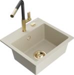 Mexen Milo, 1 kamrás gránit mosogató 435x410x171 mm és Flora mosogató csaptelep, bézs, 6505-69-670401-57-G (6505-69-670401-57-G)