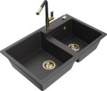 Mexen Tomas, 2 kamrás gránit mosogató 800x500x190 mm és Flora mosogató csaptelep, fekete foltos, 6516-76-670401-57-G (6516-76-670401-57-G)