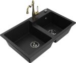 Mexen Tomas, gránit mosogató 800x500x190 mm, 2 kamrás és mosogató csaptelep Carla, fekete, 6516-77-670700-50-B (6516-77-670700-50-B)