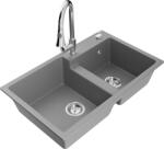Mexen Tomas, 2 kamrás gránit mosogató 800x500x190 mm és Elia mosogató csaptelep, szürke, 6516-71-670101-00 (6516-71-670101-00)
