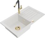 Mexen Pablo, 1 kamrás gránit mosogató 752x436x161 mm és Flora mosogató csaptelep, fehér, 6510-20-670401-57-G (6510-20-670401-57-G)