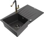 Mexen Cesar, 1 kamrás gránit mosogató 775x470x190 mm és Flora mosogató csaptelep, fekete foltos, 6514-76-670401-75-B (6514-76-670401-75-B)