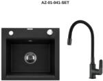 INVENA Tesalia, 1 kamrás gránit mosogató 440x400x160 mm és Joga Plus mosogató csaptelep, fekete foltos, INV-AZ-01-041-SET (INV-AZ-01-041-SET)