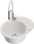 Mexen Kevin, 1 kamrás gránit mosogató 586x458x190 mm és Aster mosogató csaptelep, fehér, 6517-20-73450-02 (6517-20-73450-02)