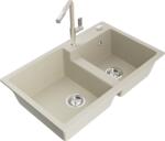 Mexen Tomas, 2 kamrás gránit mosogató 800x500x190 mm és Flora mosogató csaptelep, bézs, 6516-69-670401-09 (6516-69-670401-09)