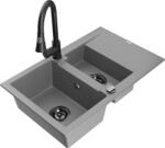 Mexen Gaspar, 1, 5 kamrás gránit mosogató 737x475x177 mm és Elia mosogató csaptelep, szürke, 6507-71-670101-70-B (6507-71-670101-70-B)