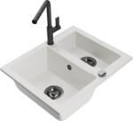 Mexen Carlos, 1, 5 kamrás gránit mosogató 582x475x177 mm és Flora mosogató csaptelep, fehér, 6518-20-670401-70-B (6518-20-670401-70-B)