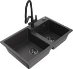 Mexen Tomas, 2 kamrás gránit mosogató 800x500x190 mm és konyhai csaptelep Duo, fekete pettyes, 6516-76-671701-70-B (6516-76-671701-70-B)