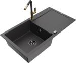 Mexen Leo, 1 kamrás gránit mosogató 900x500x190 mm és Flora mosogató csaptelep, fekete foltos, 6501-76-670401-57-B (6501-76-670401-57-B)