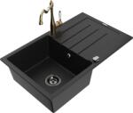 Mexen Bruno, gránit mosogató 795x495x200 mm, 1 kamrás és mosogató csaptelep Carla, fekete, 6513-77-670700-50-B (6513-77-670700-50-B)