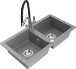 Mexen Mario, gránit mosogató 820x436x161 mm, 2 kamrás és Duo mosogató csaptelep, szürke, 6504-71-671701-07 (6504-71-671701-07)