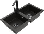 Mexen Mario, gránit mosogató 820x436x161 mm, 2 kamrás, fekete-arany metál fekete szifonnal és fekete Rita mosogató csapteleppel, 6504-75-670300-70 (6504-75-670300-70-B)