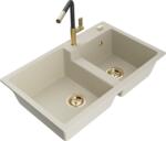 Mexen Tomas, 2 kamrás gránit mosogató 800x500x190 mm és Flora mosogató csaptelep, bézs, 6516-69-670401-57-G (6516-69-670401-57-G)