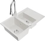 Mexen Gaspar, 1, 5 kamrás gránit mosogató 737x475x177 mm és Elia mosogató csaptelep, fehér, 6507-20-670101-00 (6507-20-670101-00)