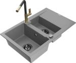 Mexen Gaspar, 1, 5 kamrás gránit mosogató 737x475x177 mm és Flora mosogató csaptelep, szürke, 6507-71-670401-57-B (6507-71-670401-57-B)