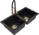 Mexen Mario, gránit mosogató 820x436x161 mm, 2 kamrás és Aster mosogató csaptelep, fekete, 6504-77-73450-57-G (6504-77-73450-57-G)