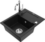 Mexen Enzo, gránit mosogató 576x465x174 mm, 1 kamrás és mosogató csaptelep Carla, fekete, 6506-77-670700-00 (6506-77-670700-00)