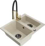 Mexen Carlos, 1, 5 kamrás gránit mosogató 582x475x177 mm és Aster mosogató csaptelep, bézs, 6518-69-73450-57-B (6518-69-73450-57-B)