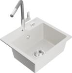 Mexen Milo, 1 kamrás gránit mosogató 435x410x171 mm és Flora mosogató csaptelep, fehér, 6505-20-670401-06 (6505-20-670401-06)