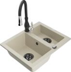 Mexen Carlos, 1, 5 kamrás gránit mosogató 582x475x177 mm és Savita mosogató csaptelep, bézs, 6518-69-672601-70 (6518-69-672601-70)