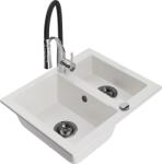 Mexen Carlos, 1, 5 kamrás gránit mosogató 582x475x177 mm és Aster mosogató csaptelep, fehér, 6518-20-73450-07-B (6518-20-73450-07-B)
